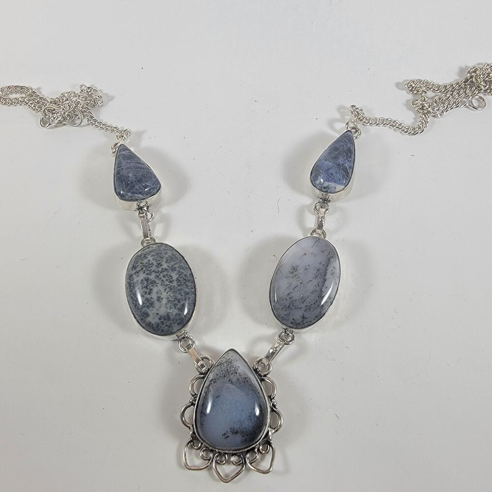 Unique Dendritic Agate Pendant Necklace Sterling Silver Handmade Artisan Jewelry